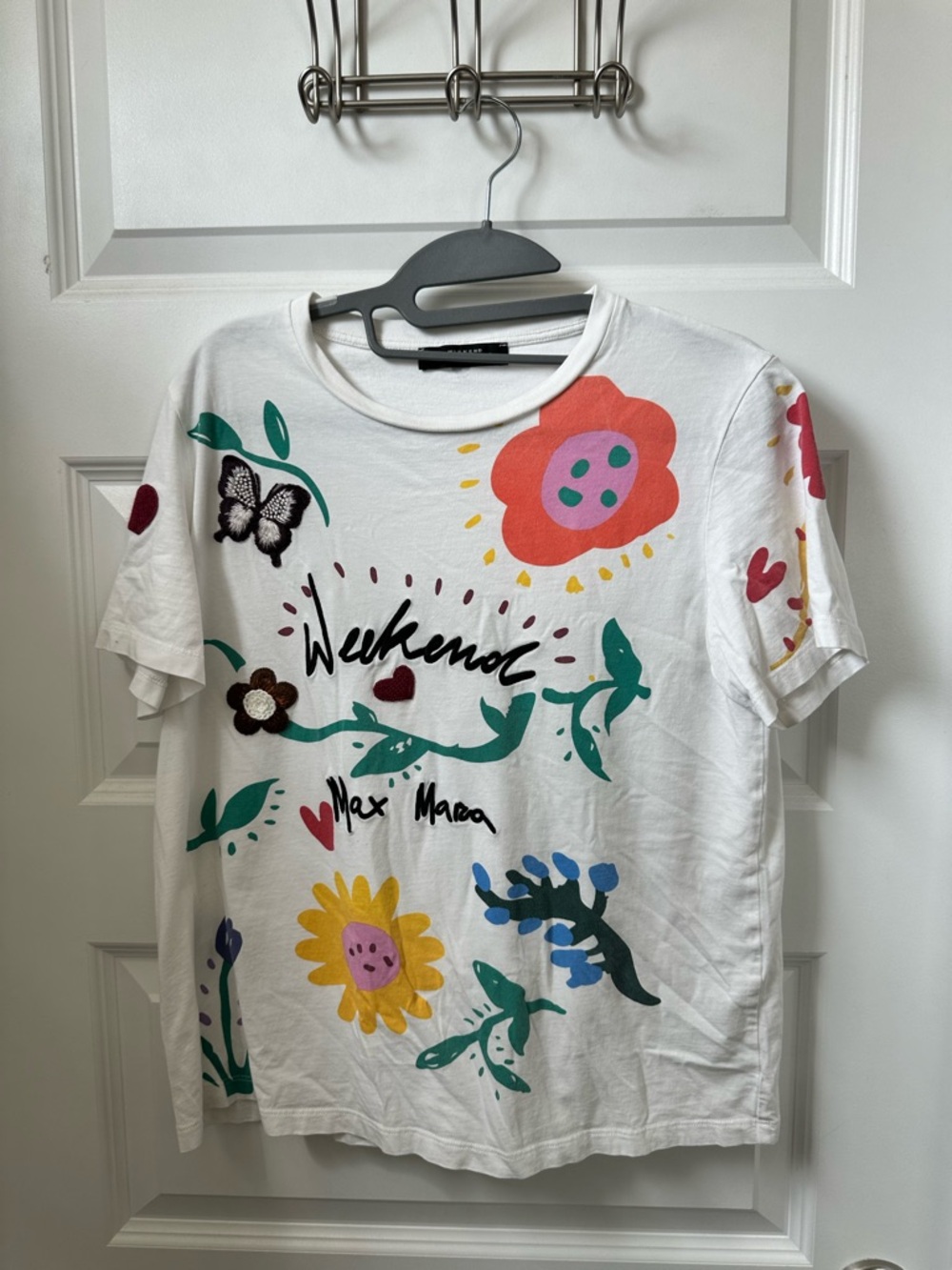 MaxMara White Tee with Multi-Color Floral Print